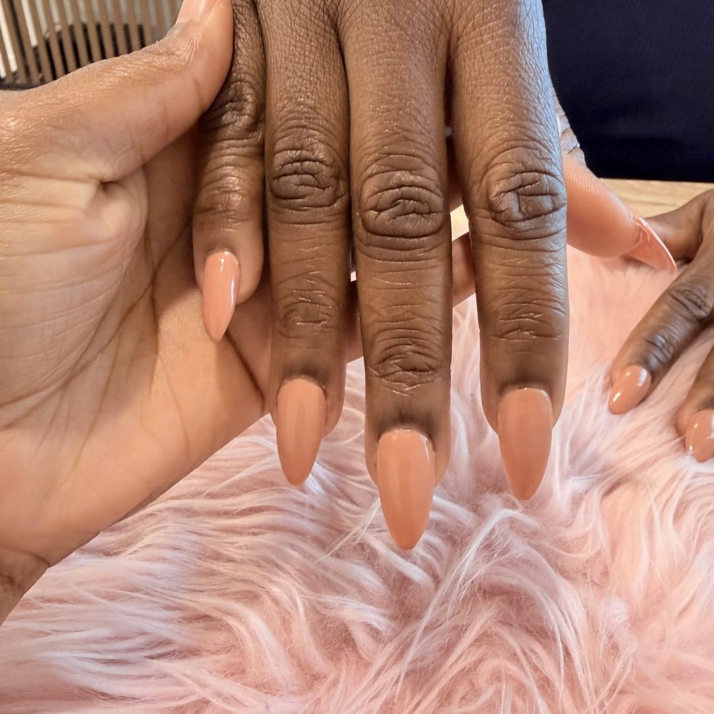 Nude almond acrylic nails by Shaz Nailed It